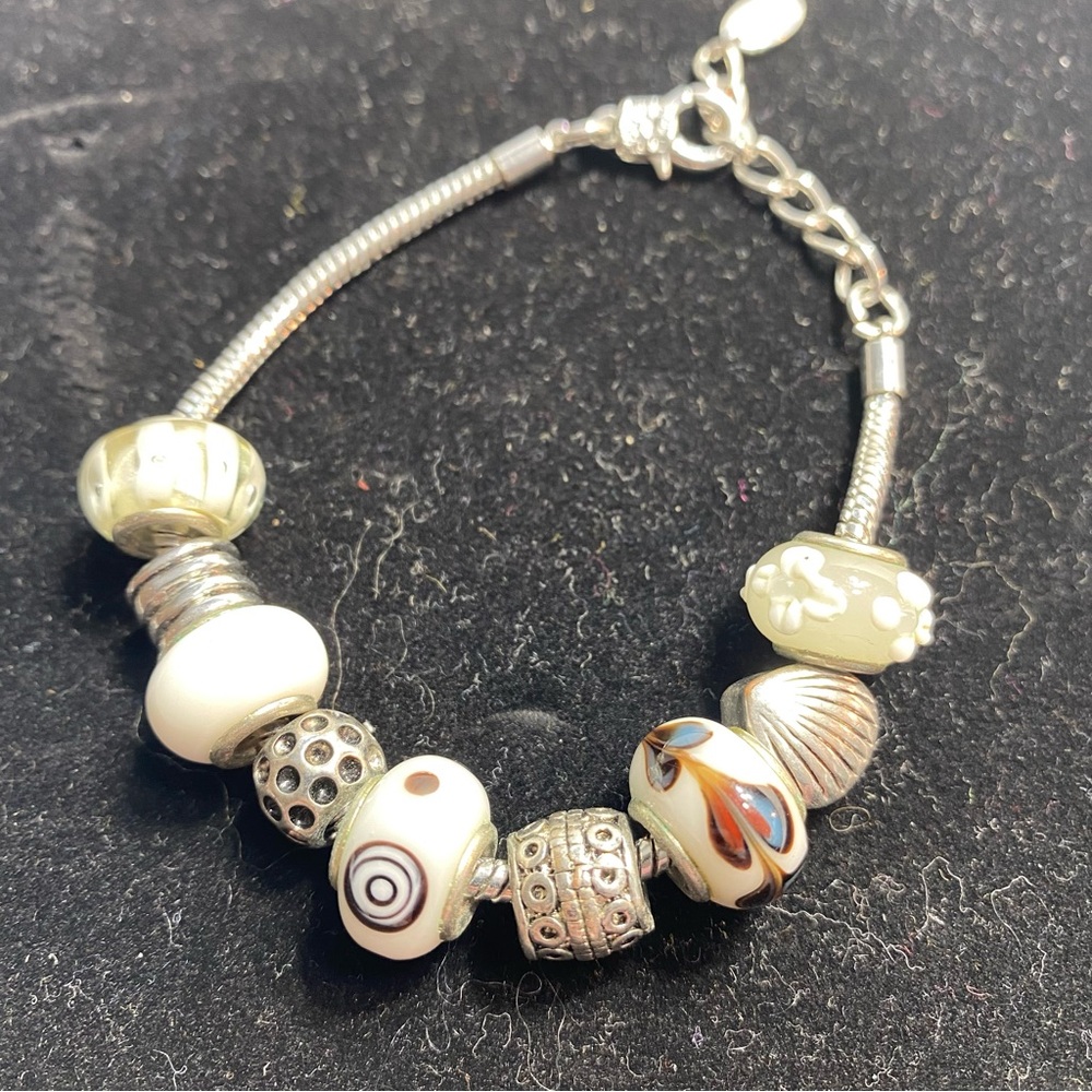 Charming Silver and Cream Beaded Bracelet